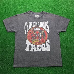 Marvel‎ Deadpool Tshirt Mens Large Gray Short Sleeve Chimichangas Tacos Comic